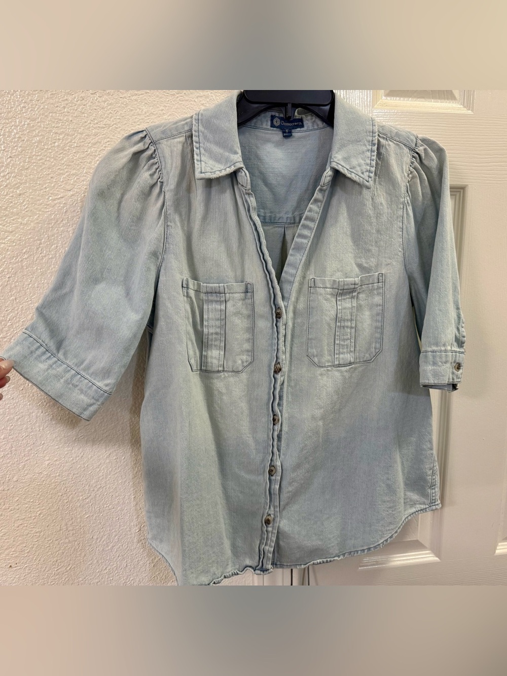 Democracy Washed Denim Button-Up Shirt - Light Blue
